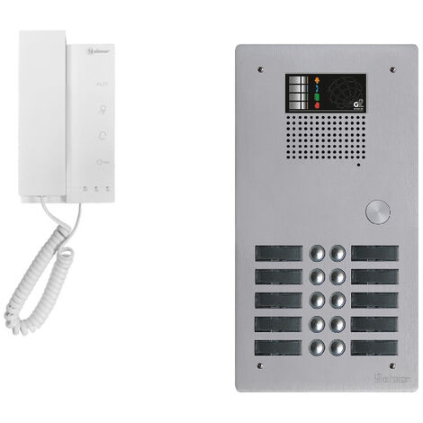 Golmar – Kit interphone collectif avec 10 combinés – Platine de rue en aluminium – Montage encastré ou saillie – Accès sécurisé en option