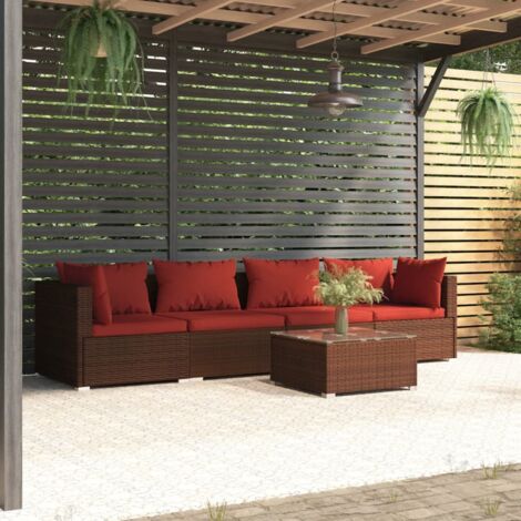 5-tlg. Garten-Lounge-Set mit Kissen Poly Rattan Braun vidaXL