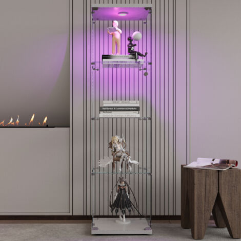 Vetrina LED 42,5x36,5x164 cm,vetrina soggiorno,Vetrina espositiva,con quattro divisori in vetro e quattro ante, vetro temperato,bianco (1/5)