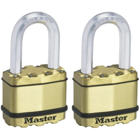 MASTER LOCK Lucchetto ad Alta Sicurezza [Chiave] [Acciaio Laminato e Rivestimento Protettivo] [Esterno] [Arco M] [Set di 2] M5BEURTLF - Ideale per Portali, Garage, Sconto