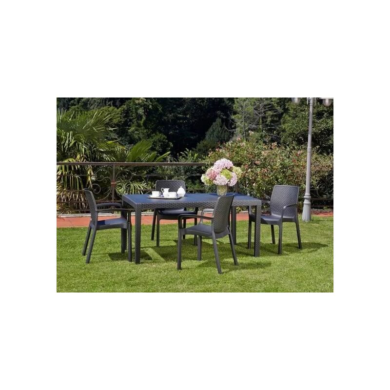 Tavolo da giardino in plastica rettangolare effetto rattan 154x79x72h  Prince -Antarcite