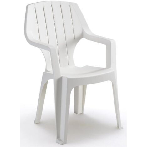 Sedia Da Giardino Impilabile In Plastica Con Braccioli | Tomaino, Bianca, Per Interno Ed Esterno