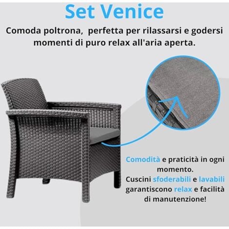Salotto Da Giardino In Plastica Rattan Set da Esterno: Divano