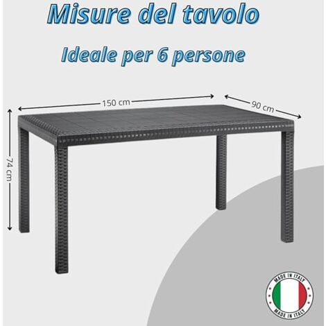 Tavolo da giardino in plastica rettangolare, Rattan Tavolo da pranzo per  esterno, terrazzo posti Nero
