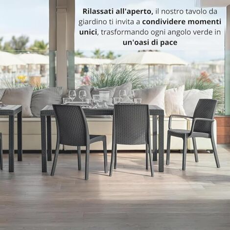 Tavolo da giardino Bianco 220x90x72 cm Plastica effetto rattan | Leroy