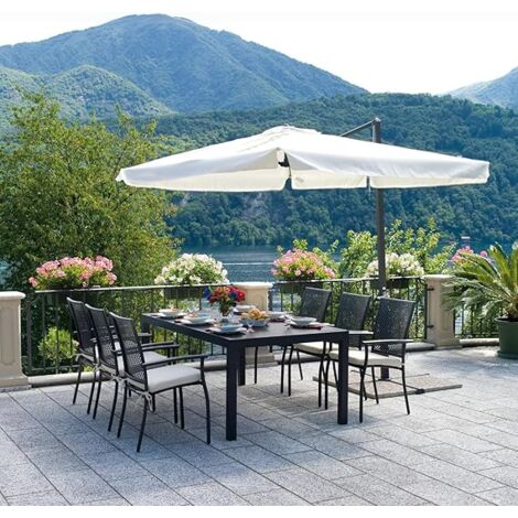 Ombrellone Da Giardino Decentrato 3x3m - Palo Laterale 48mm - Telo Ecrù Lavabile 180gr/mq - Con Manovella - Per Terrazza E Giardino - Foto 5