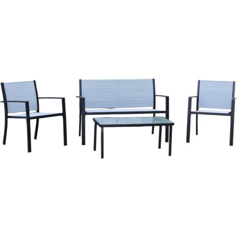 Salotto 2 Posti con 2 Poltrone e 1 Tavolino Giardino Missouri Grigio