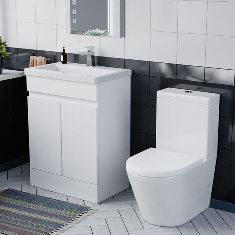 Alaska Flat Pack 600mm Gloss White Freestanding Basin Vanity & Close ...