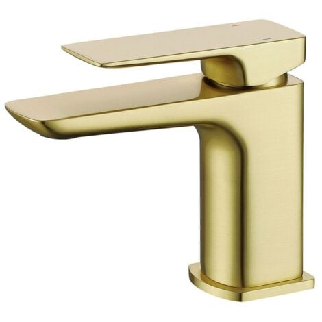Modern Cloakroom Brushed Brass Square Basin Mono Mixer Tap + Waste