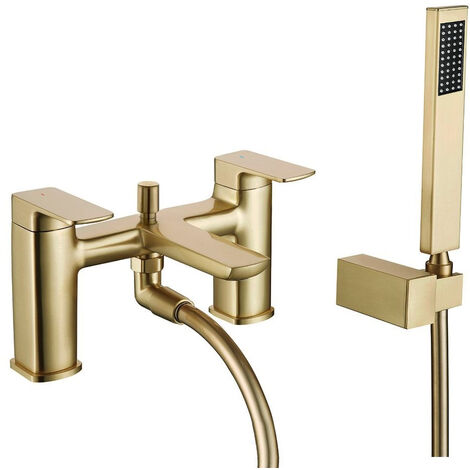 Astra Contemporary Brushed Brass Bath Shower Mixer Tap with Handheld Kit (1/2)