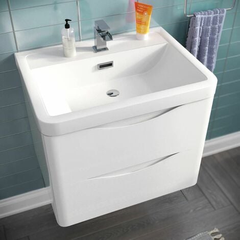 Lyndon Wall Hung White Gloss Bathroom Vanity Unit Resin Basin Cabinet 600