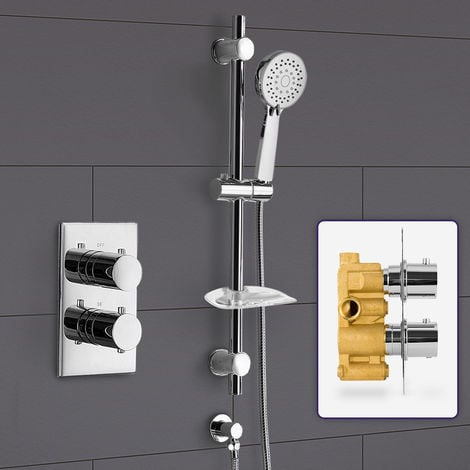 Bathroom Concealed Thermostatic Shower Mixer & Slider Rail 3 Mode Handset Shower