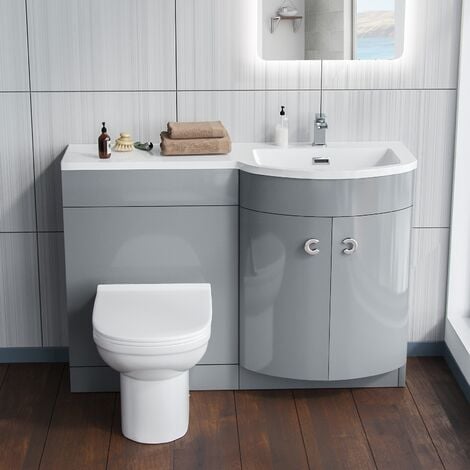 Dene 1100mm RH Bathroom Basin Vanity Unit & Back To Wall Toilet Light Grey
