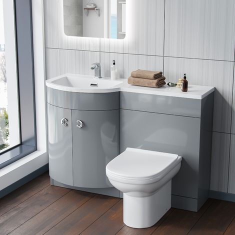Dene LH 1100mm Vanity Basin Unit & Desone Back To Wall Toilet Light Grey
