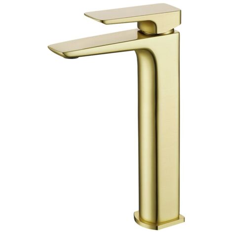 Astra Countertop Brushed Brass Tall Square Basin Mono Mixer Tap (1/2)