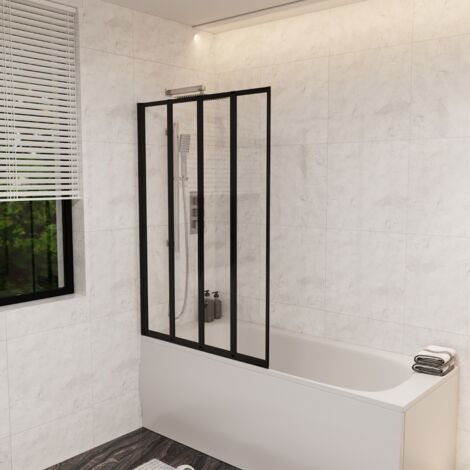 1100mm 4 Fold Folding Bath Shower Screen Matt Black Frame (1/5)