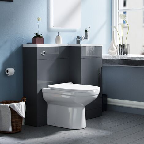 Raven RH 900mm Vanity Basin Unit, WC Unit & Elso Back to Wall Toilet Grey