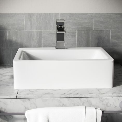 Leven 420 x 320mm Cloakroom Rectangle Counter Top Basin rounded Edges