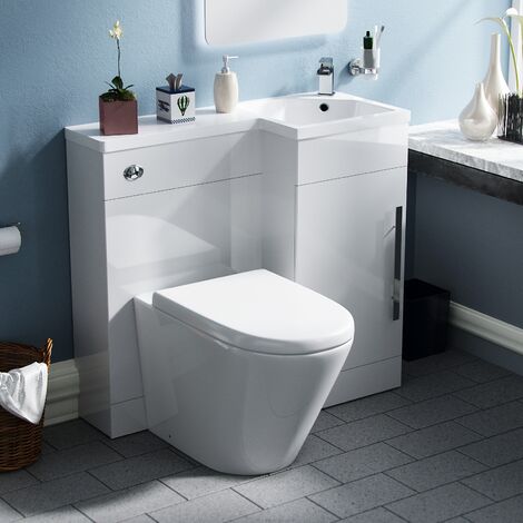 Raven RH 900mm Flat Pack Vanity Basin Unit, WC Unit & Ellis PP Back to Wall Toilet White