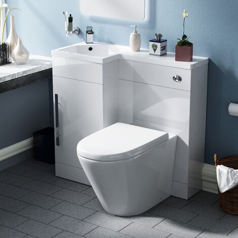 Raven LH 900mm Vanity Basin Unit, WC Unit & Ellis PP Back to Wall Toilet White