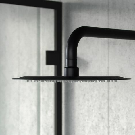 Overhead Rainfall Shower Matt Black Thermostatic Mixer Valve and Handheld Temel