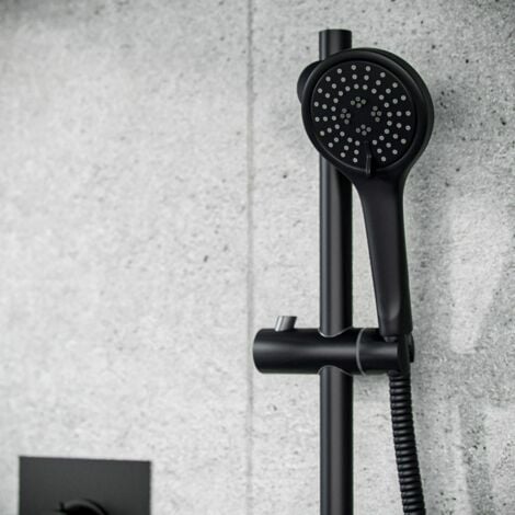 Overhead Rainfall Shower Matt Black Thermostatic Mixer Valve and Handheld Temel