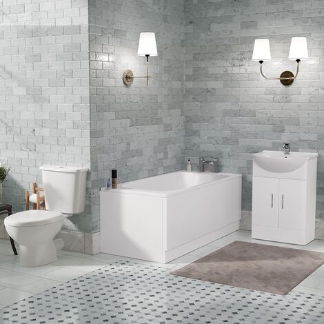 Senore 1700mm Straight Bath, Vanity Basin Unit & Close Coupled Toilet White