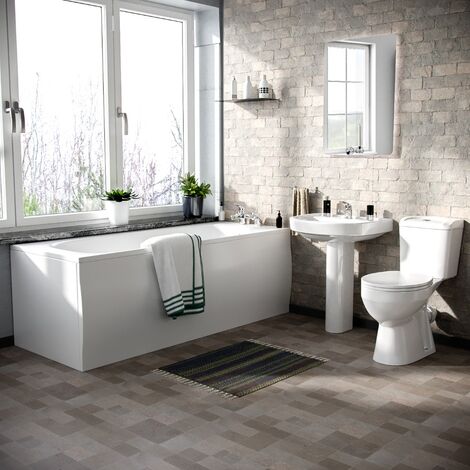 Senore 1700mm Straight Bath, Full Pedestal Basin & Close Coupled Toilet White (1/6)