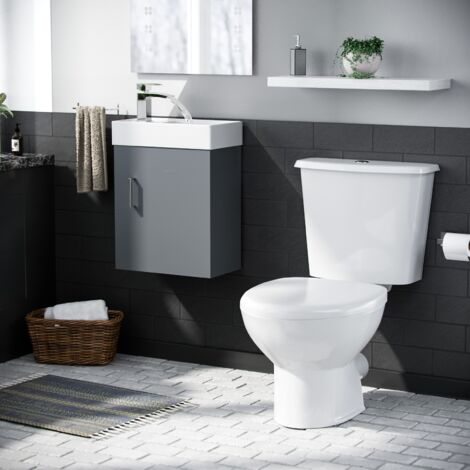Nanuya 400mm Cloakroom Wall Hung Basin Vanity Unit & Close Coupled Toilet Dark Grey (1/5)