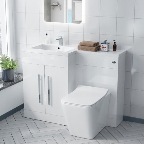 Aric LH 1100mm Vanity Basin Unit, WC Unit & Elora Back To Wall Toilet White
