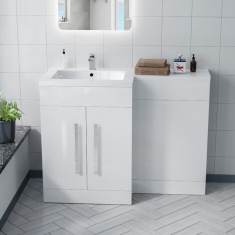Aric 1100mm Gloss Bathroom Vanity Unit Basin Sink Furniture Cabinet LH White