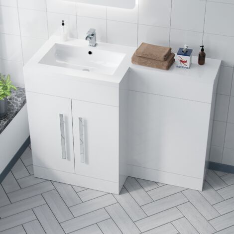 Aric 1100mm Gloss Bathroom Vanity Unit Basin Sink Furniture Cabinet LH White