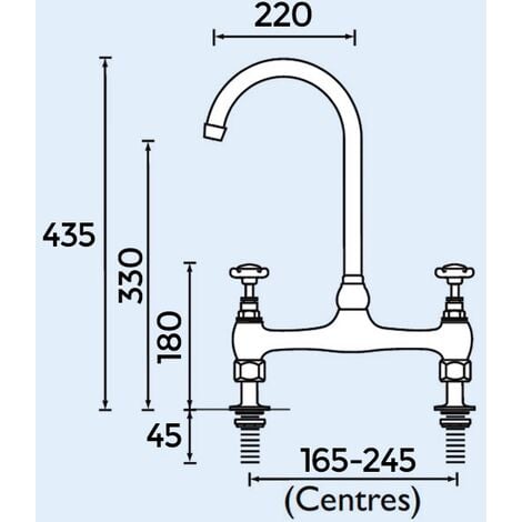 Traditional Victorian Design Bridge Deck Mounted Chrome Cross Head Kitchen Sink Mixer Tap