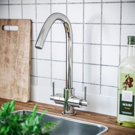 Lila Twin Lever Chrome 360 Swivel Spout Kitchen Sink Tap
