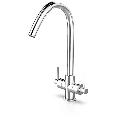 Lila Twin Lever Chrome 360 Swivel Spout Kitchen Sink Tap