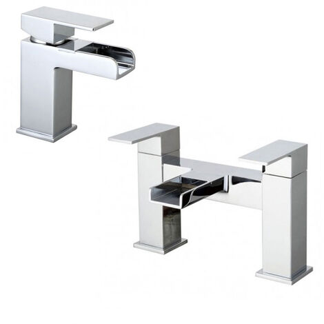 Ozone Contemporary Waterfall Basin Mono Mixer Tap & Deck Mounted Bath Filler Tap (1/5)