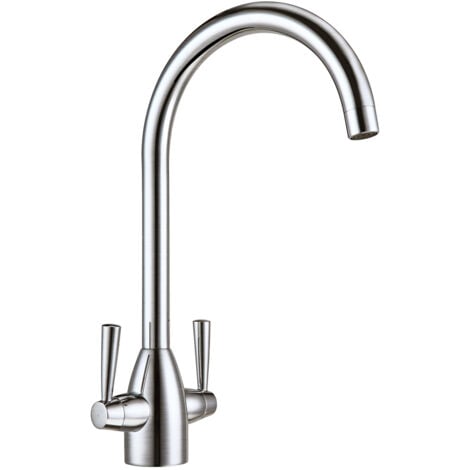 Modern Brushed Nickel Kitchen Sink Basin Twin Lever Mono Mixer Tap With 360 Swivel Spout