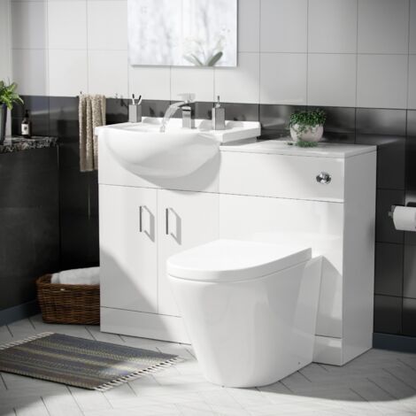 Ellen 550mm Vanity Basin Unit, WC Unit & Ellis Back To Wall Toilet White (1/5)