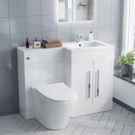 Aric RH 1100mm Vanity Basin Unit, WC Unit & Ellis Back To Wall Toilet White