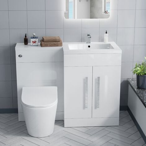 Aric RH 1100mm Vanity Basin Unit, WC Unit & Ellis Back To Wall Toilet White