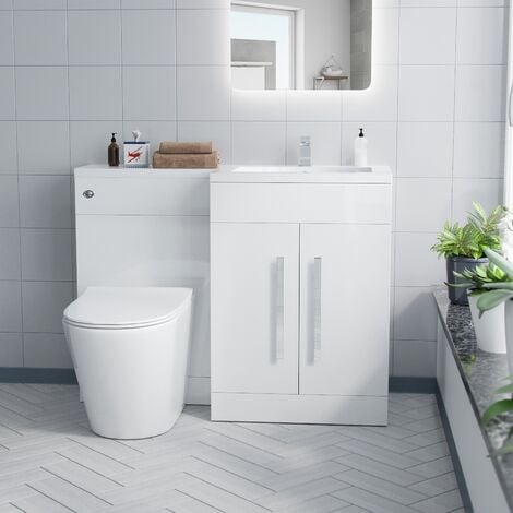 Aric RH 1100mm Vanity Basin Unit, WC Unit & Ellis Back To Wall Toilet White