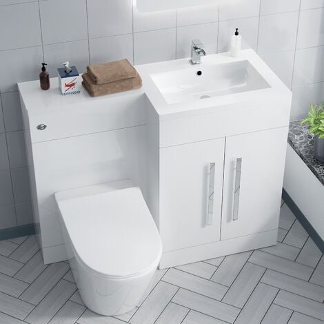 Aric RH 1100mm Vanity Basin Unit, WC Unit & Ellis Back To Wall Toilet White