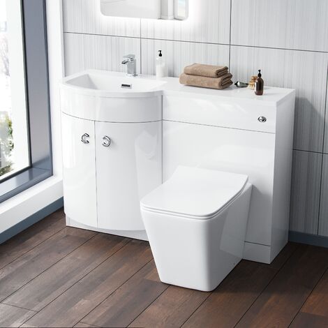 Dene LH 1100mm Vanity Basin Unit White & Elora Back to Wall Toilet White