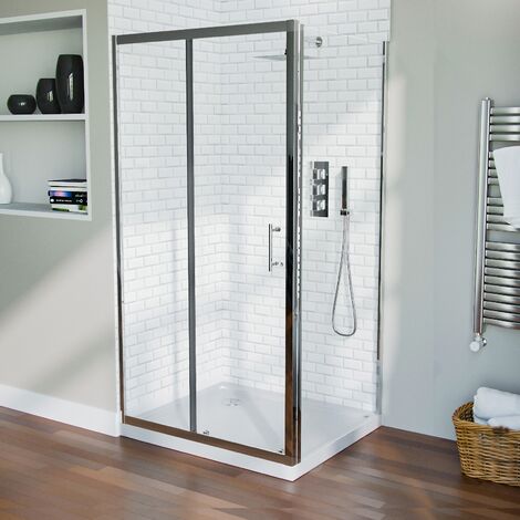 1000 mm Slider Shower Door Enclosure with 900 Frameless Glass Panel Screen + Tray (1/4)