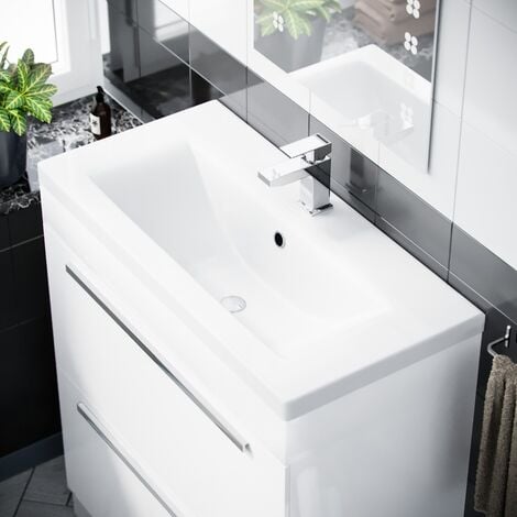 800 mm Cloakroom White Basin 2 Drawer Vanity Cabinet