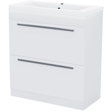 800 mm Cloakroom White Basin 2 Drawer Vanity Cabinet