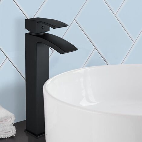 Arke Modern Extended Matte Black Design Countertop Basin Mono Mixer Tap