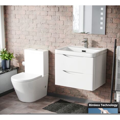 Merton Modern White Basin Sink Vanity Wall Hung & Rimless Close Coupled Toilet (1/5)