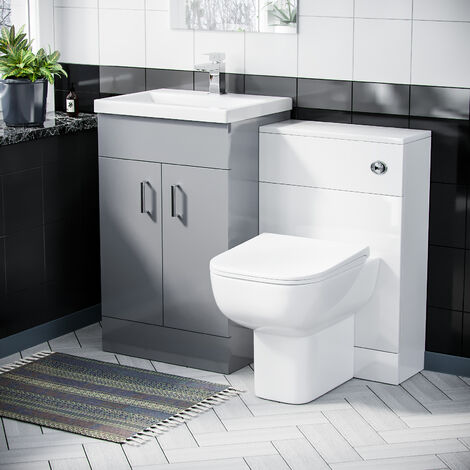 500 mm Basin Sink Vanity Grey Cabinet & WC Toilet Suite (1/5)