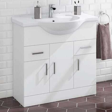 Dyon 850mm Floorstanding 3 Door Basin Vanity Unit White